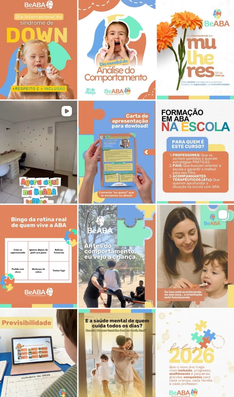 Grade de publicações do perfil da BeABA, intervenção comportamental